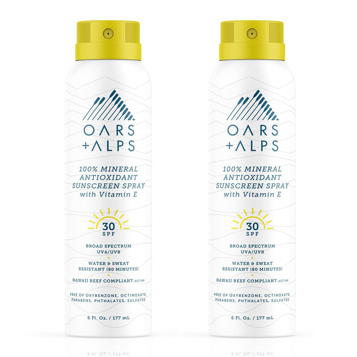 Oars + Alps front packaging showing SPF 30 and spray benefit