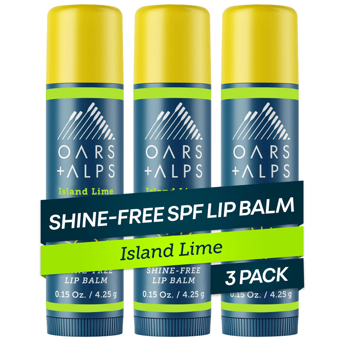Oars + Alps front packaging showing SPF 18 and island lime scent benefits