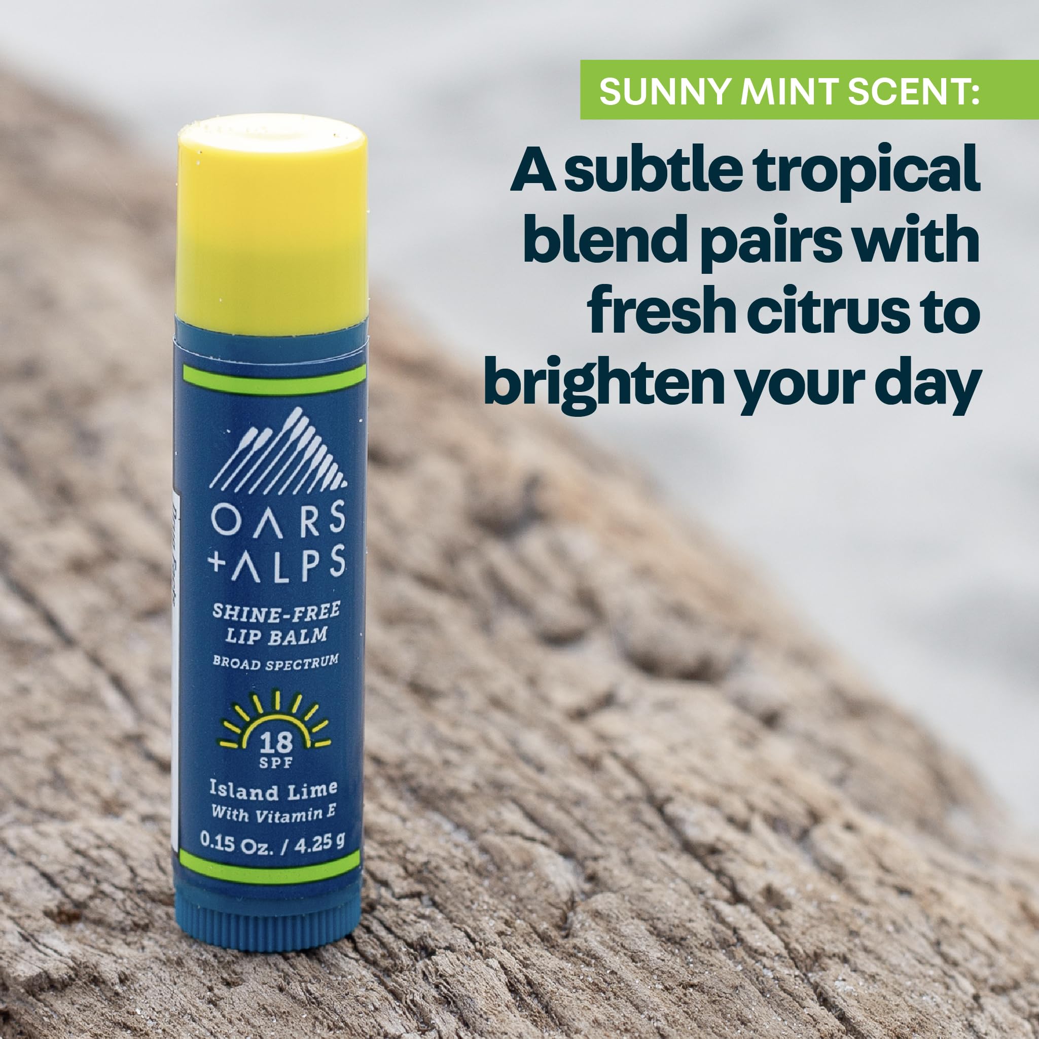 Oars + Alps lip sunscreen next to keys showing pocket-size convenience