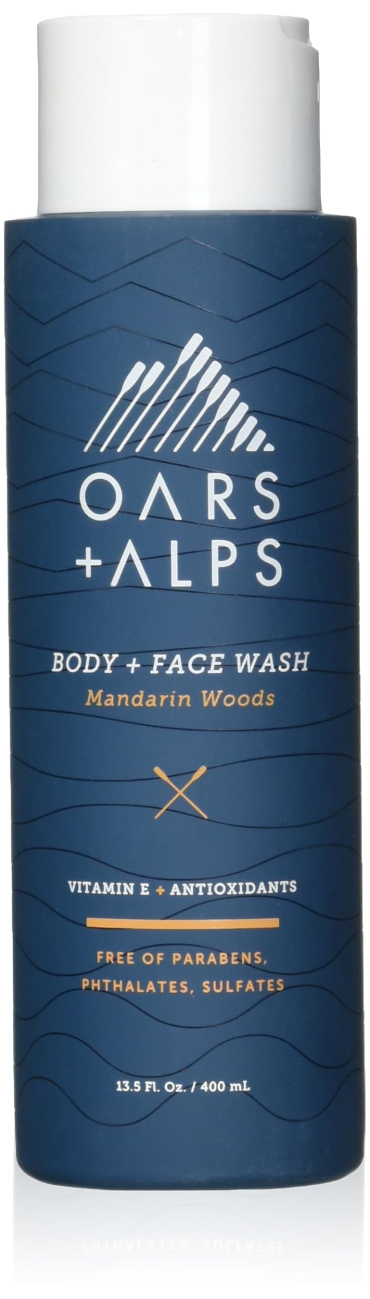 Oars + Alps front packaging showing mandarin woods bottle and clear benefits
