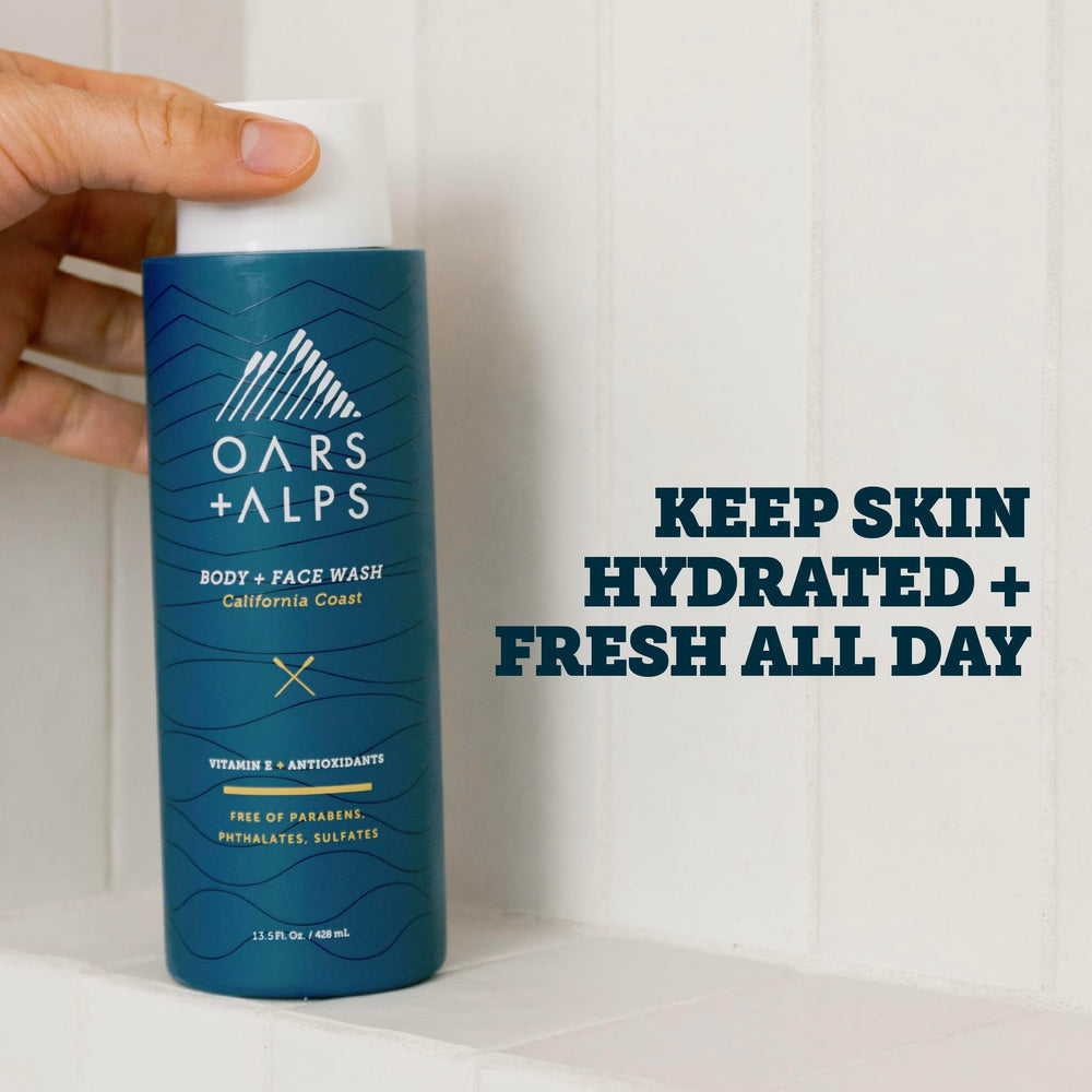 Oars + Alps pump dispensing rich lather for effective cleansing and hydration