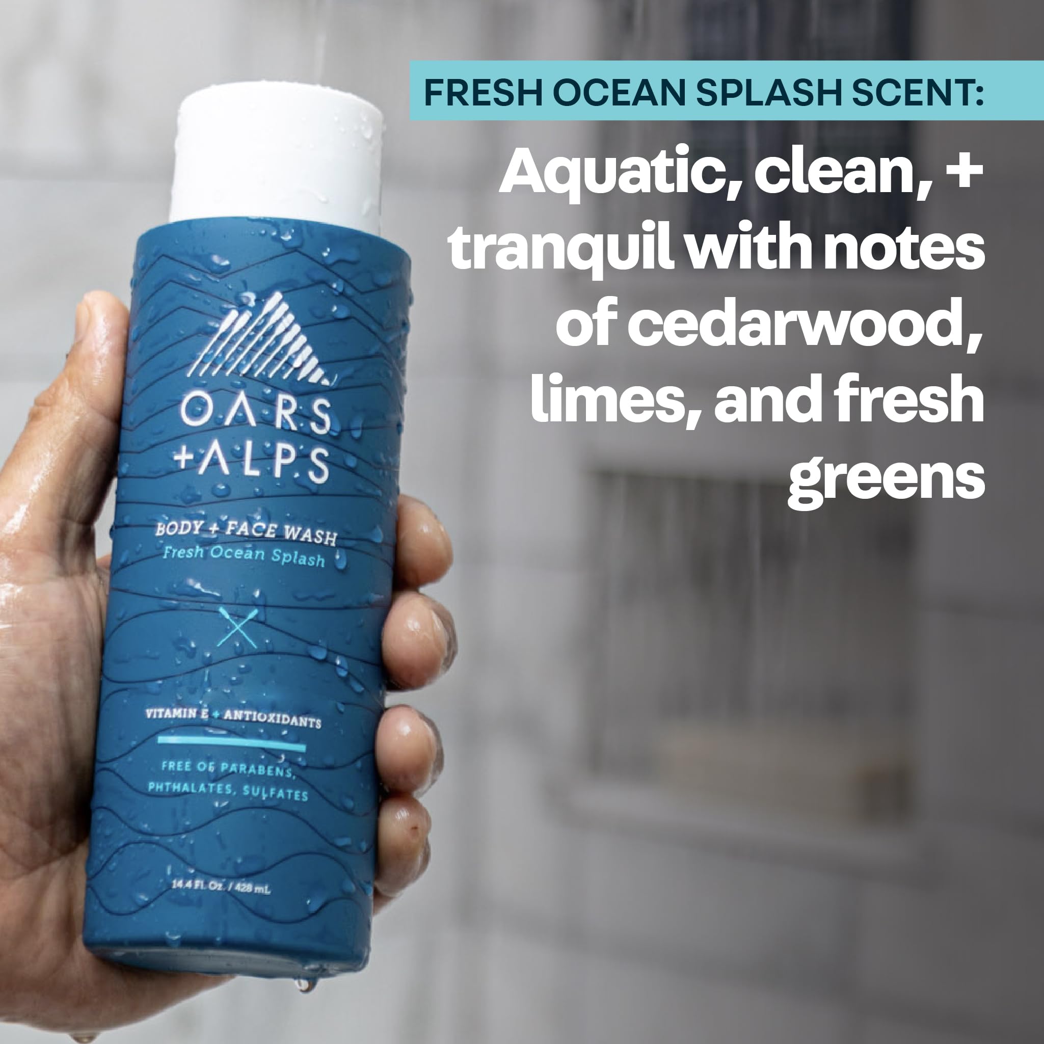 Oars + Alps in a shower lifestyle scene conveying post-workout freshness