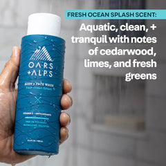 Oars + Alps in a shower lifestyle scene conveying post-workout freshness