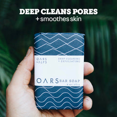 Oars + Alps close-up of volcanic sand texture exfoliating skin smoothly