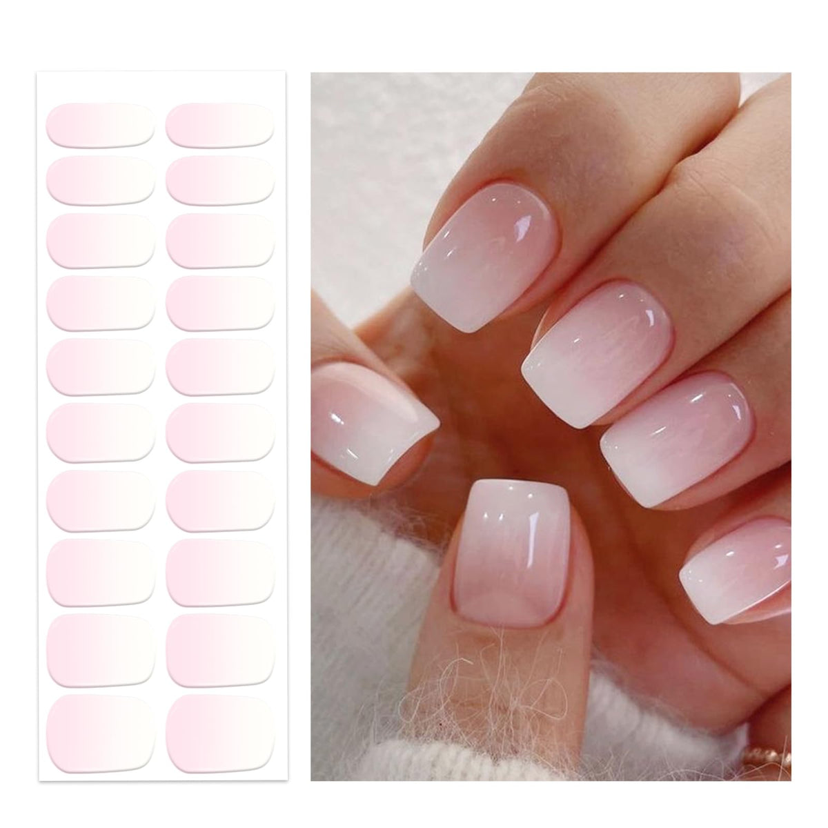 Oauee front packaging showing Pink Ombre gel strips and benefit of salon-quality finish