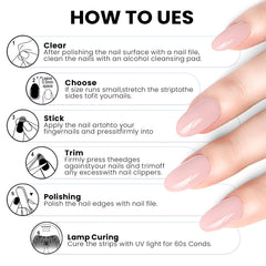 Oauee size comparison chart with strips demonstrating fit for different nail widths