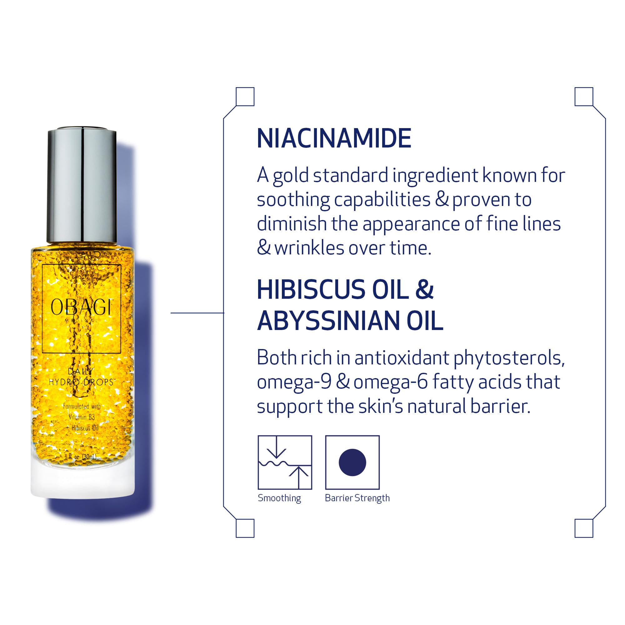 Hand applying Obagi Daily Hydro-Drops to face demonstrating easy absorption