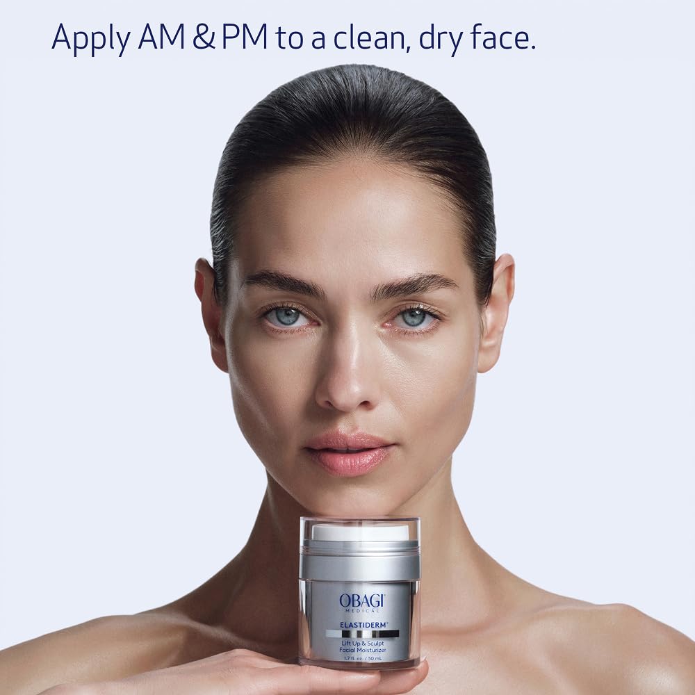 Obagi ELASTIderm on bathroom counter in lifestyle setting, suggests daily skincare routine