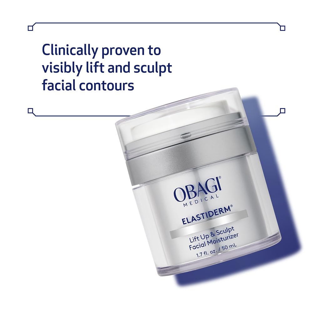 Obagi ELASTIderm open jar showing cream texture, highlights smooth hydration benefit