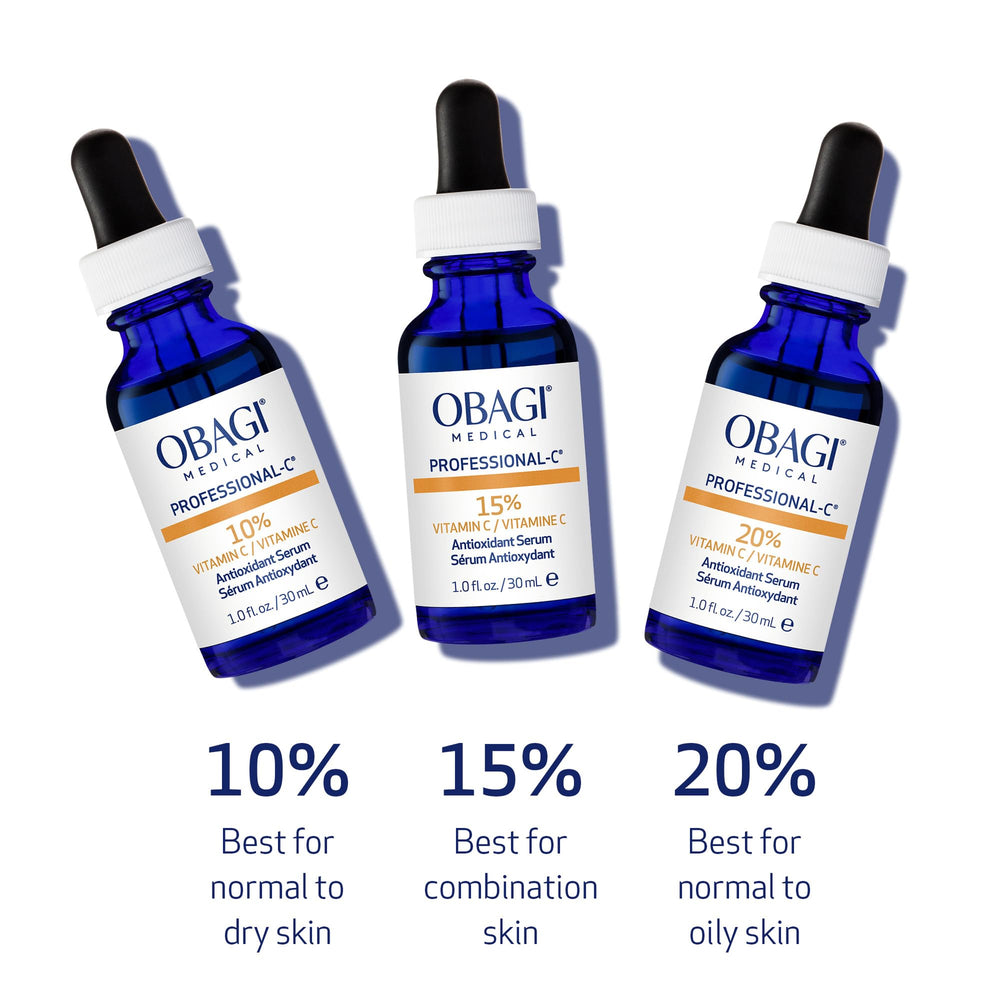 Obagi Medical ingredient label close-up showing L-ascorbic acid concentration benefit