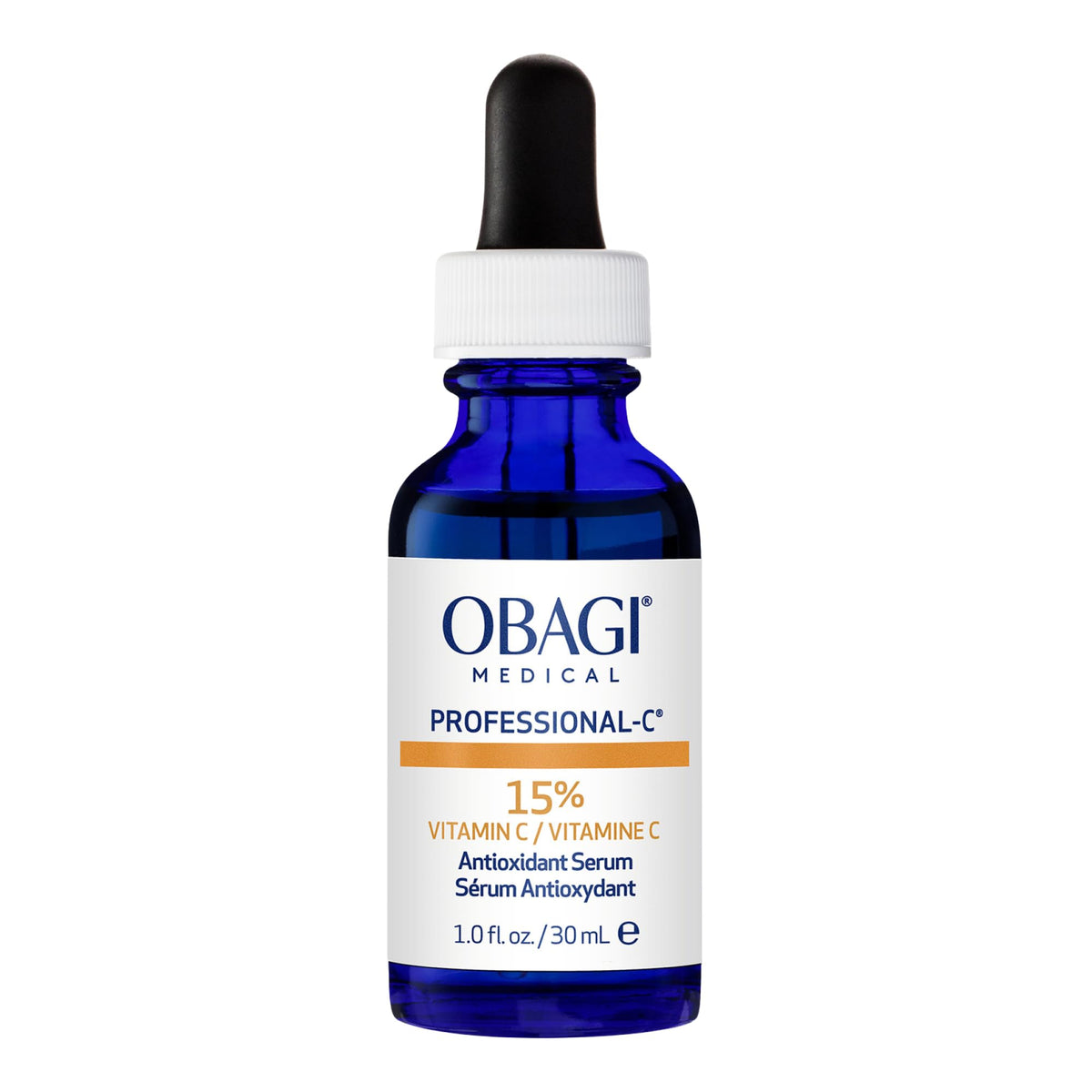Obagi Medical front packaging showing serum bottle and brand benefit