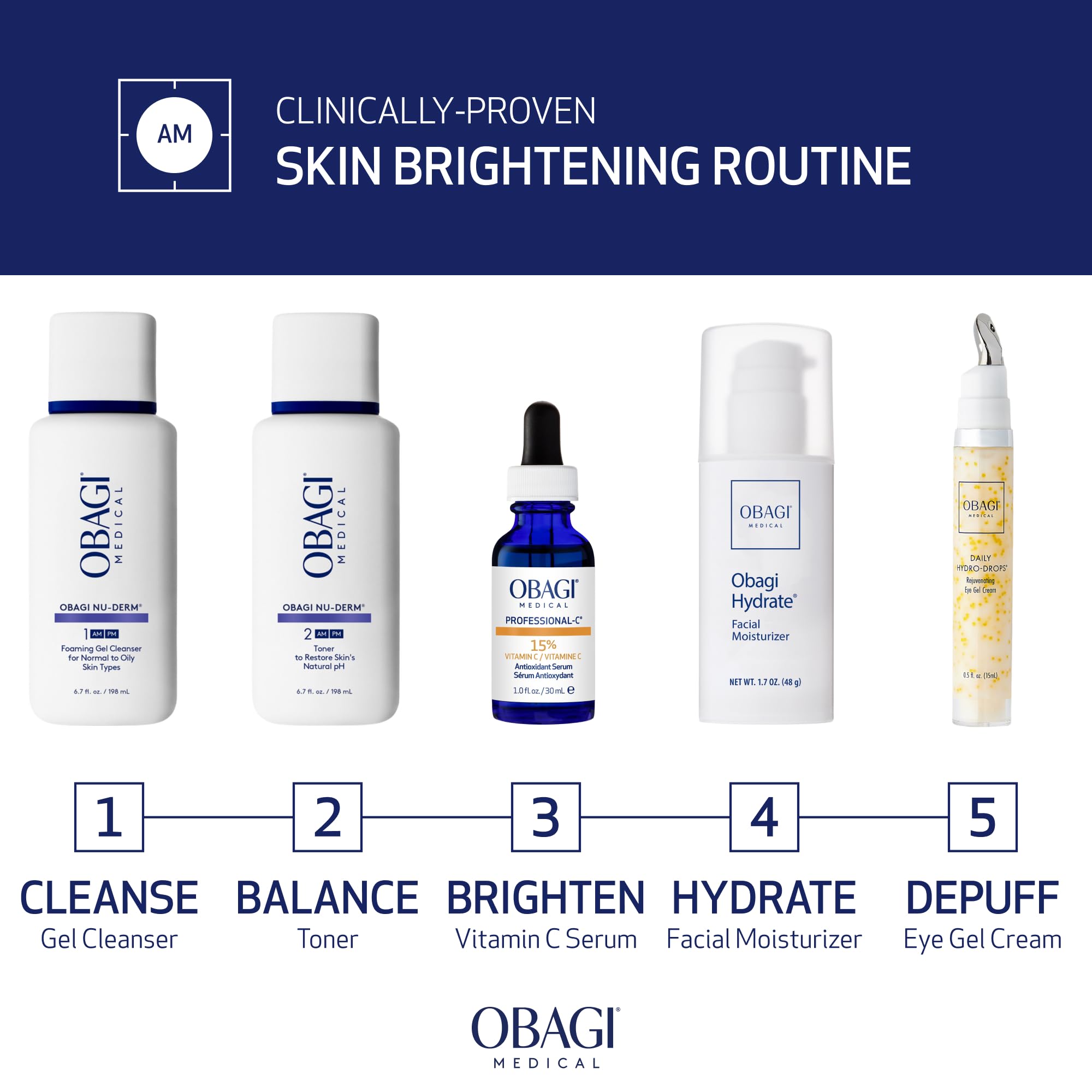 Obagi Medical bottle held in hand to show 0.42 oz size and travel-friendly benefit