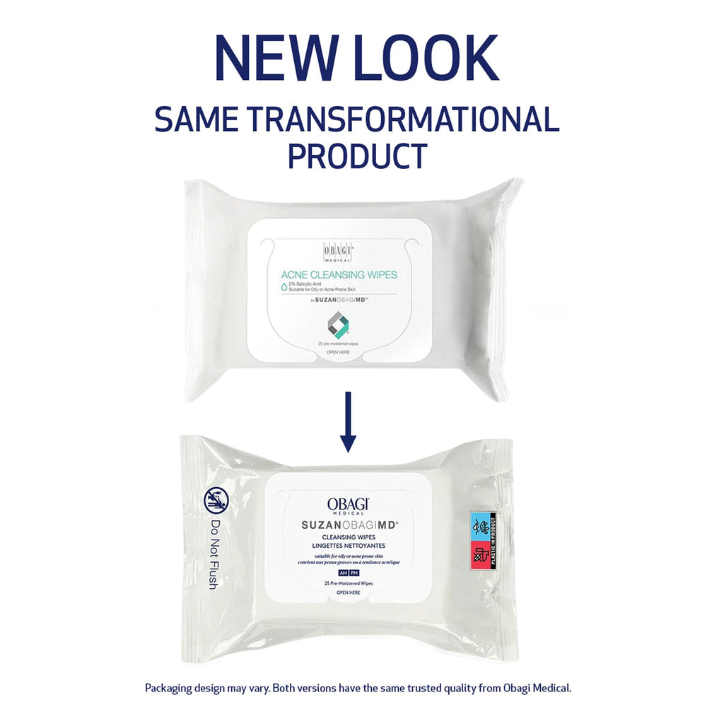 Obagi Medical wipe held in hand showing texture and quick cleansing benefit