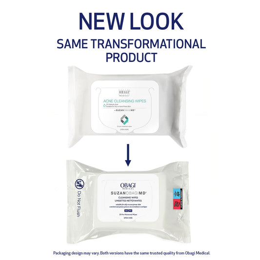 Obagi Medical wipe held in hand showing texture and quick cleansing benefit