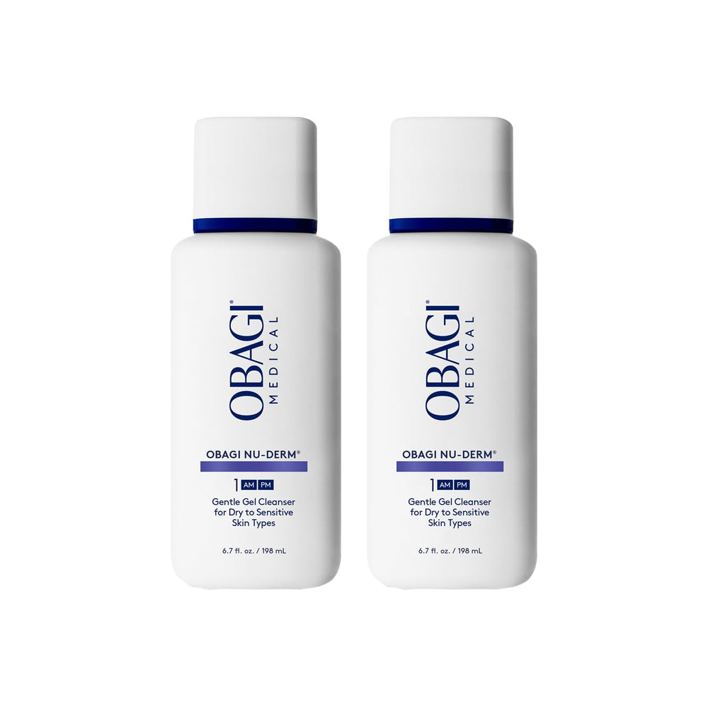 Obagi Medical front packaging showing two gentle cleanser bottles for daily use