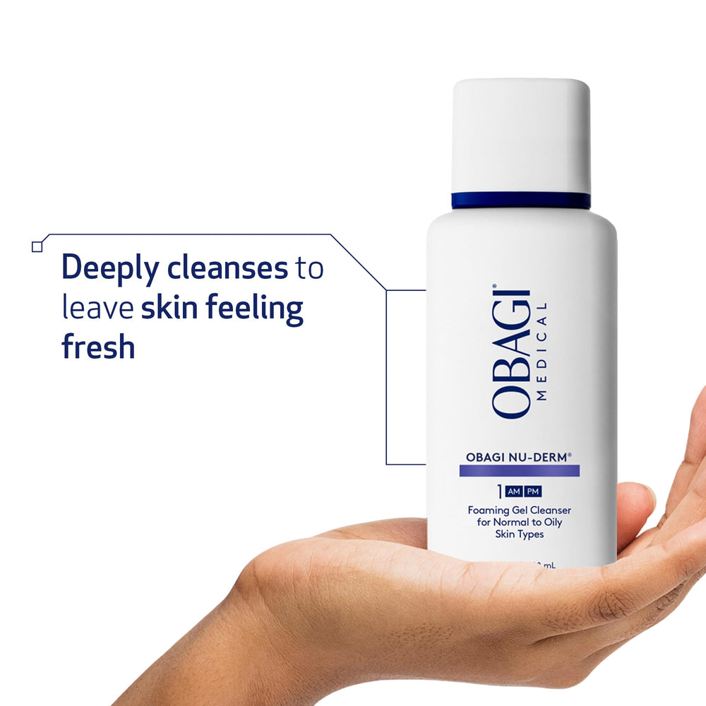 Obagi Medical foam texture close-up demonstrating gentle lather benefit: lightweight, non-stripping clean