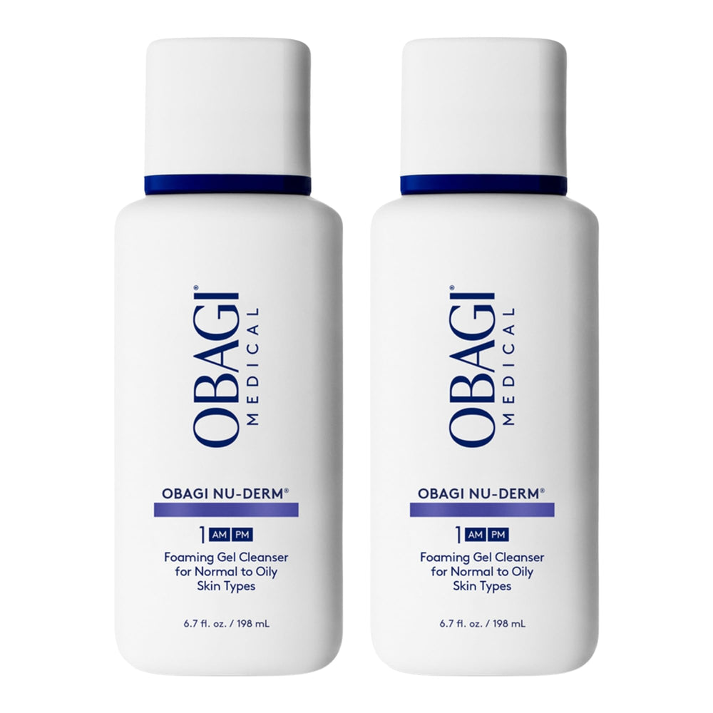 Obagi Medical front packaging showing two bottles and clear labeling benefit: reliable daily cleansing