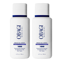 Obagi Medical front packaging showing two bottles and clear labeling benefit: reliable daily cleansing