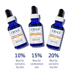 Obagi bottle next to hand showing size and controlled usage benefit