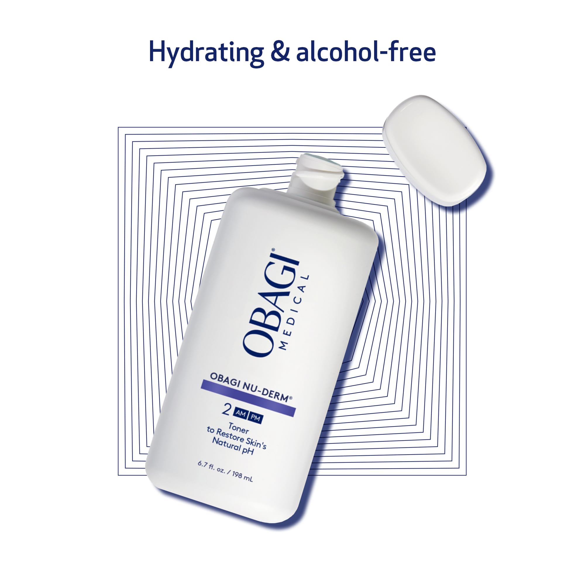 Obagi Medical toner cap and neck detail emphasizing secure closure and travel-friendly benefit
