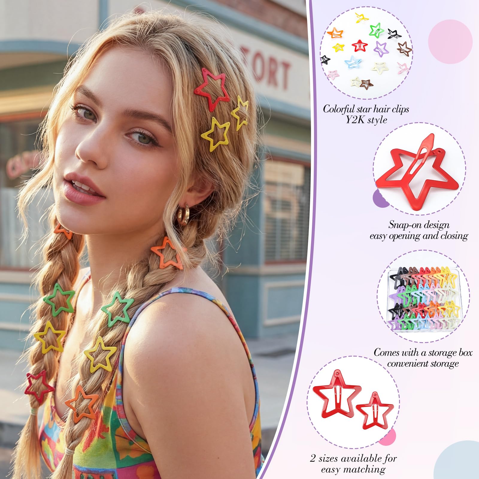 obeoby star clips woven into a braided festival hairstyle for bold color
