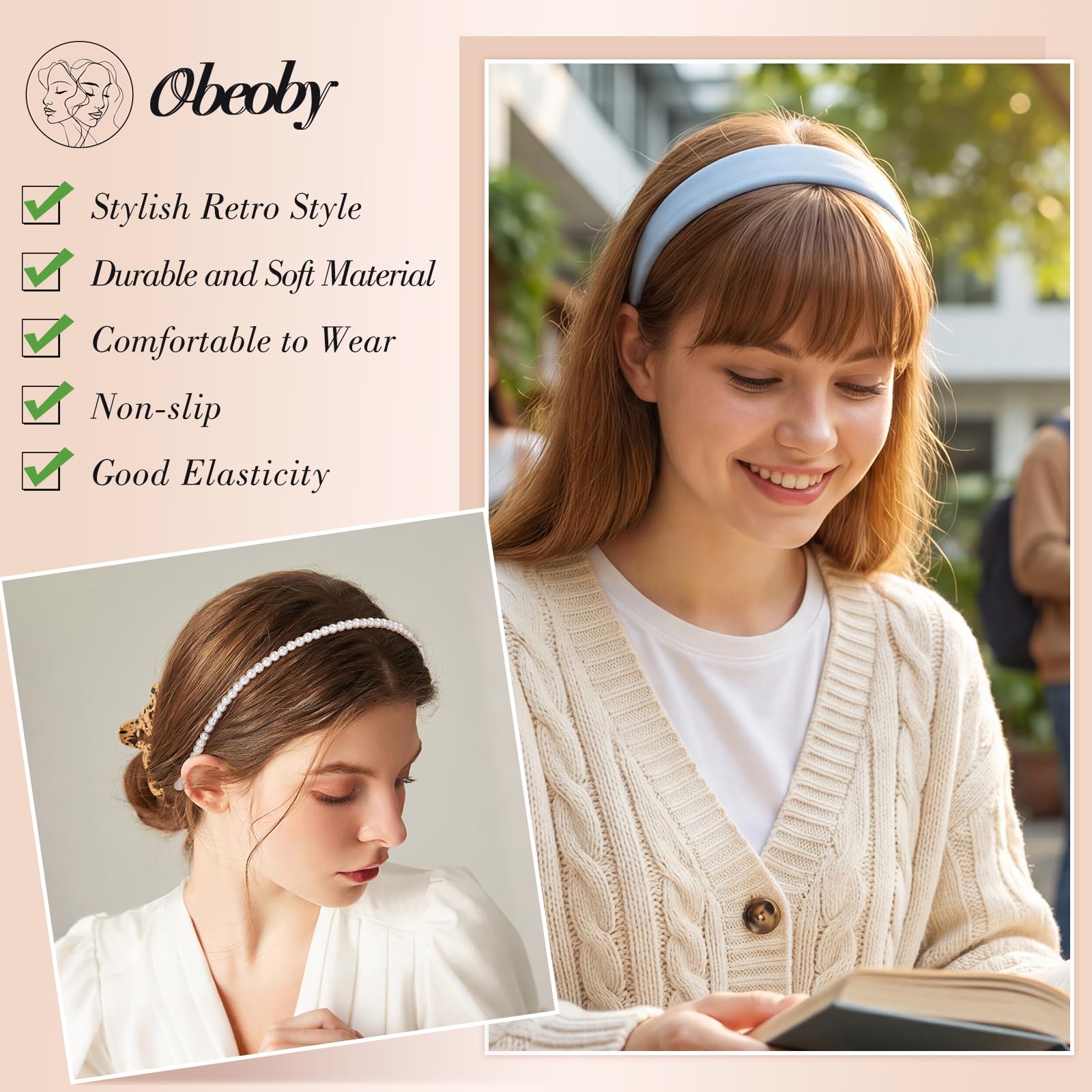 obeoby pearl-accent headband detail, adds elegant touch