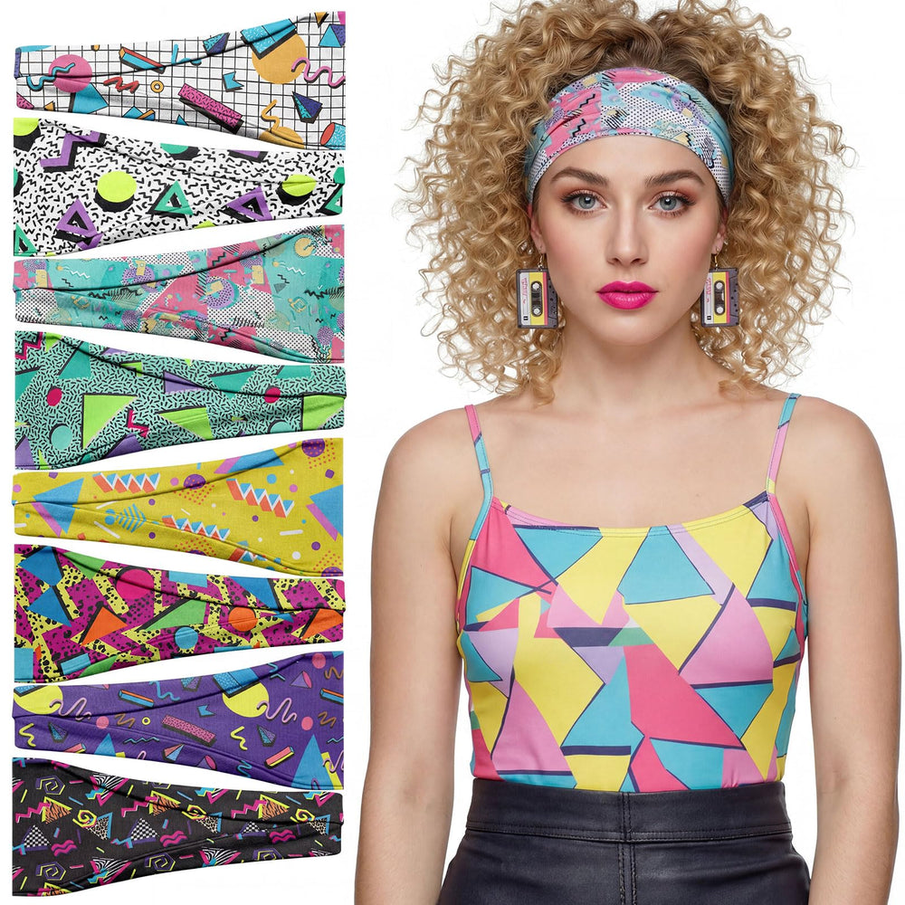obeoby front packaging showing eight neon retro headbands and variety benefit