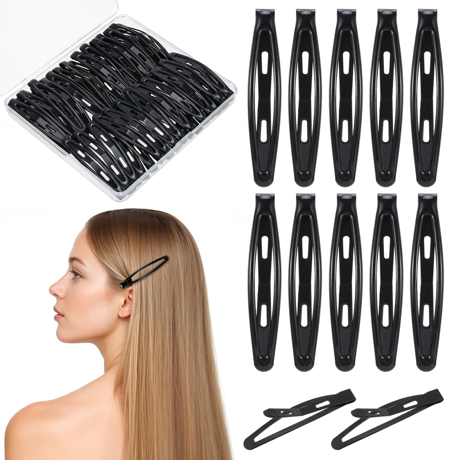 obeoby front packaging showing 40 black snap clips and easy storage benefit