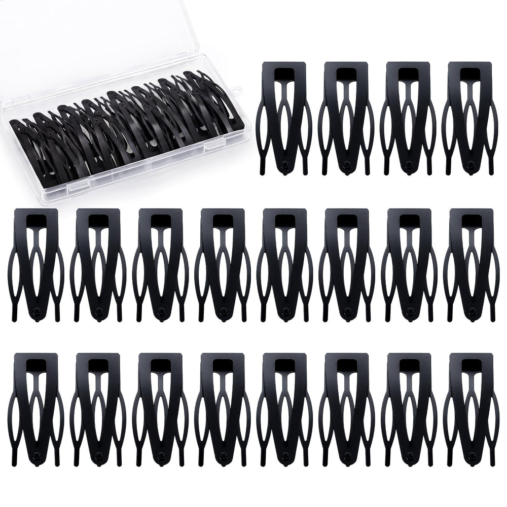 obeoby front packaging showing 20 black snap clips and clear storage box for neat storage