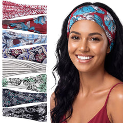 obeoby front view of all eight boho headbands, shows variety and easy outfit matching
