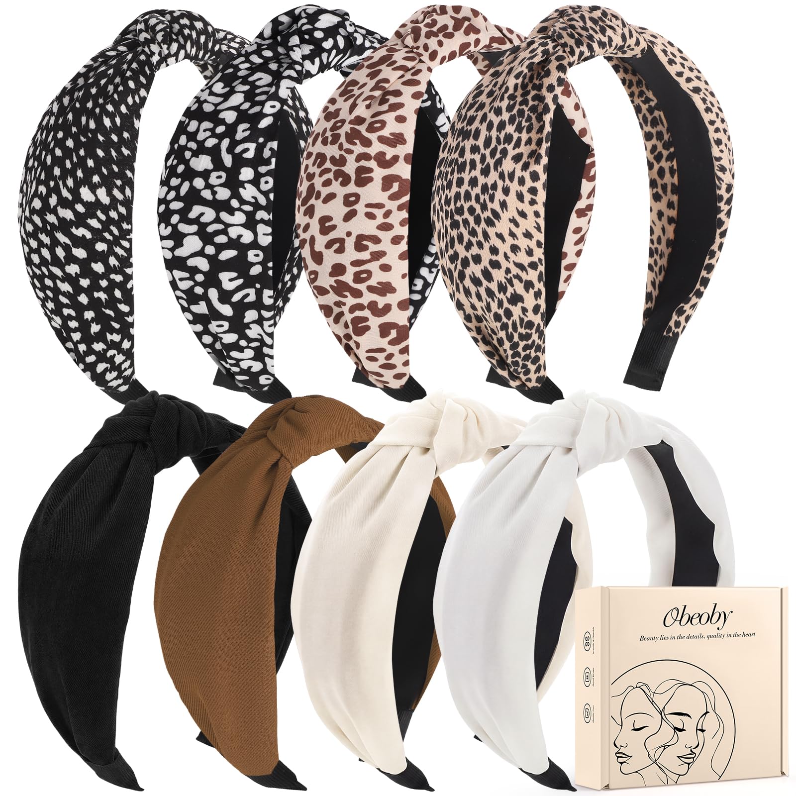 obeoby front view of 8-pack leopard headbands showing variety and convenience