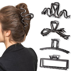 obeoby front view of four matte black metal hair clips showing the set and finish, durable everyday styling