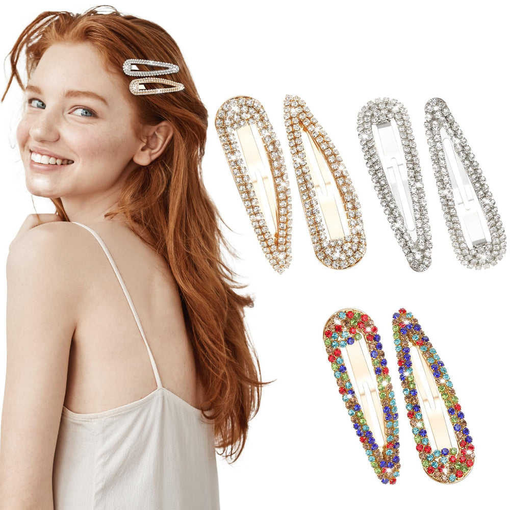 obeoby front view of six rhinestone snap clips showing packaging and colors, stylish storage benefit