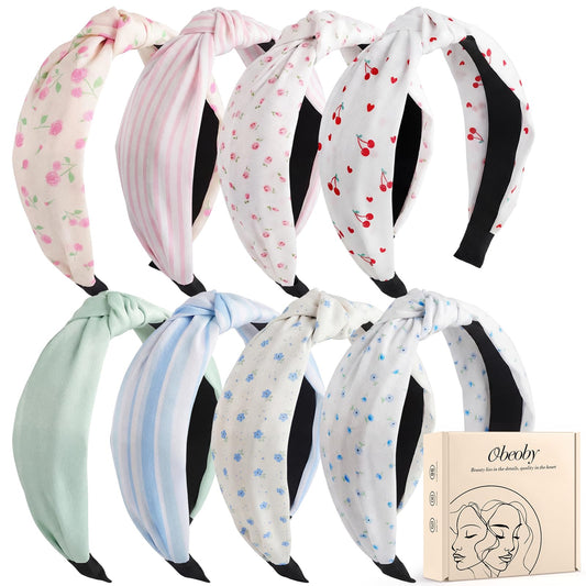 obeoby front view of eight floral headbands showing variety and vibrant colors