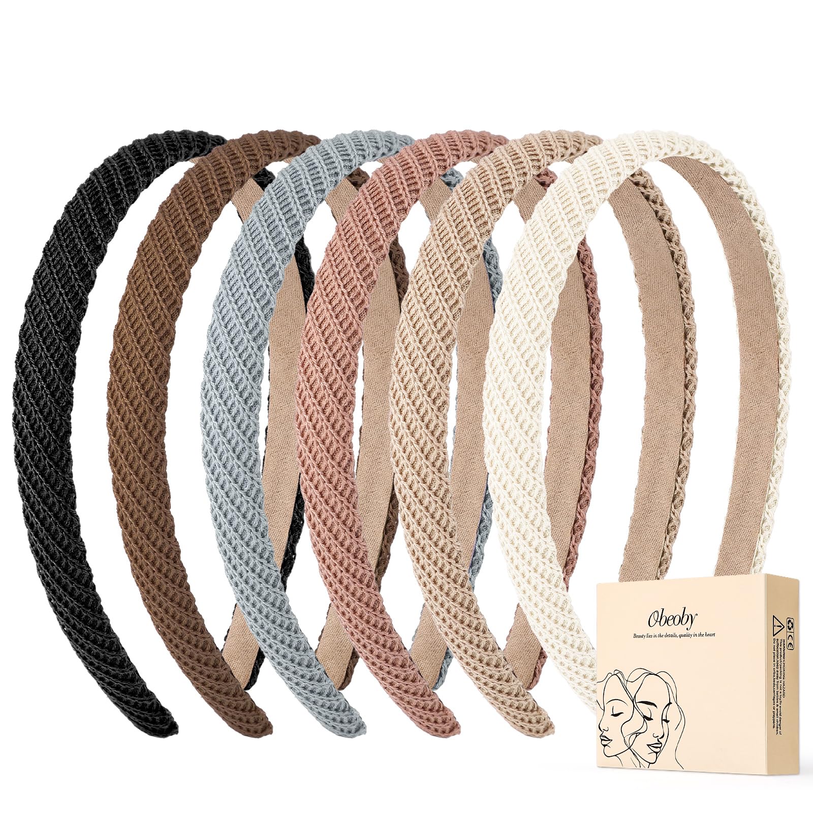 obeoby front view packaging showing six neutral headbands and easy selection benefit