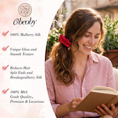 obeoby silk scrunchie securing a low bun with minimal creasing benefit