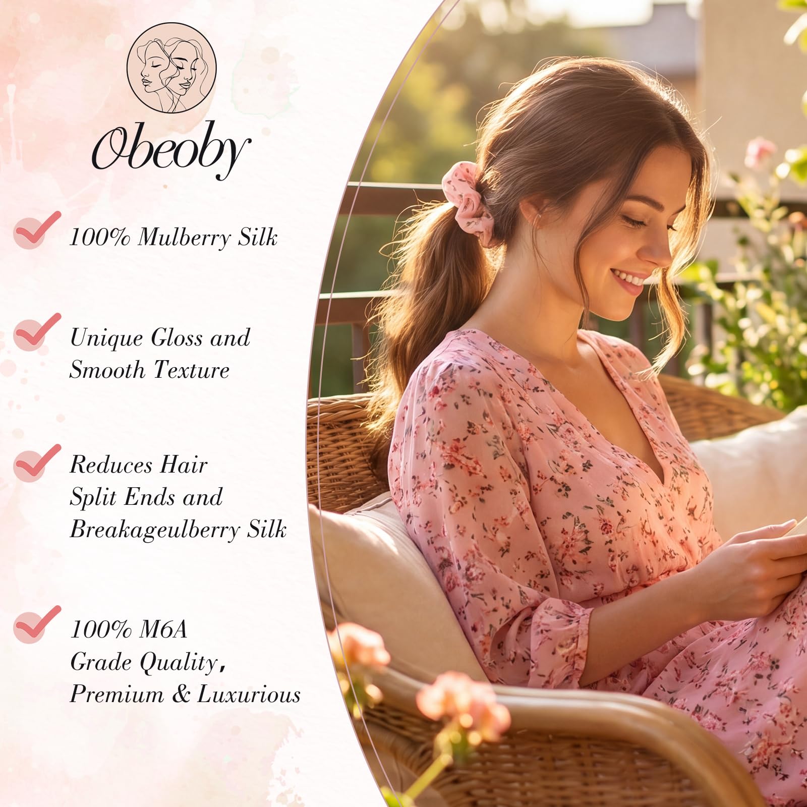 obeoby scrunchie securing a ponytail, gentle hold without pulling or creasing