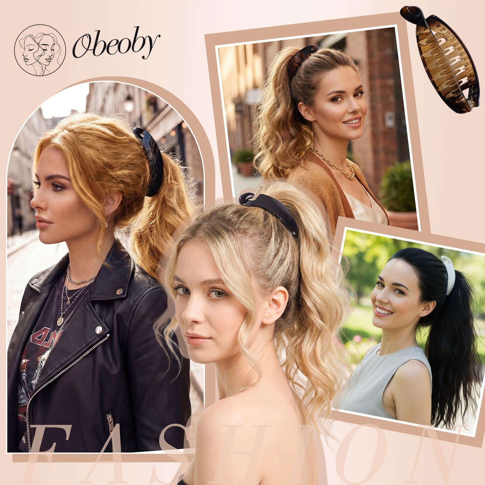 obeoby model outdoors wearing clip, illustrates polished retro look