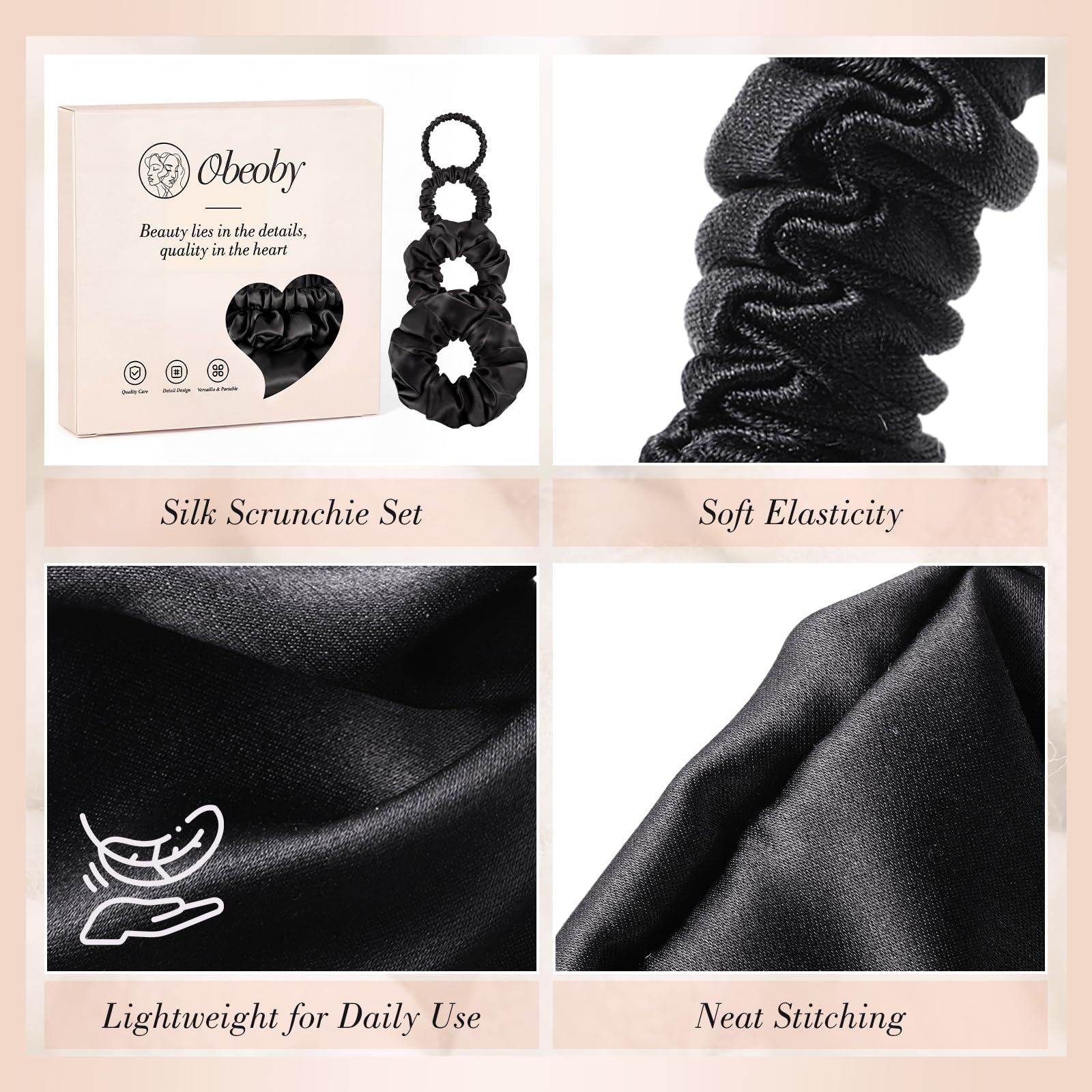 obeoby in-use ponytail showing neat hold and reduced creasing benefit