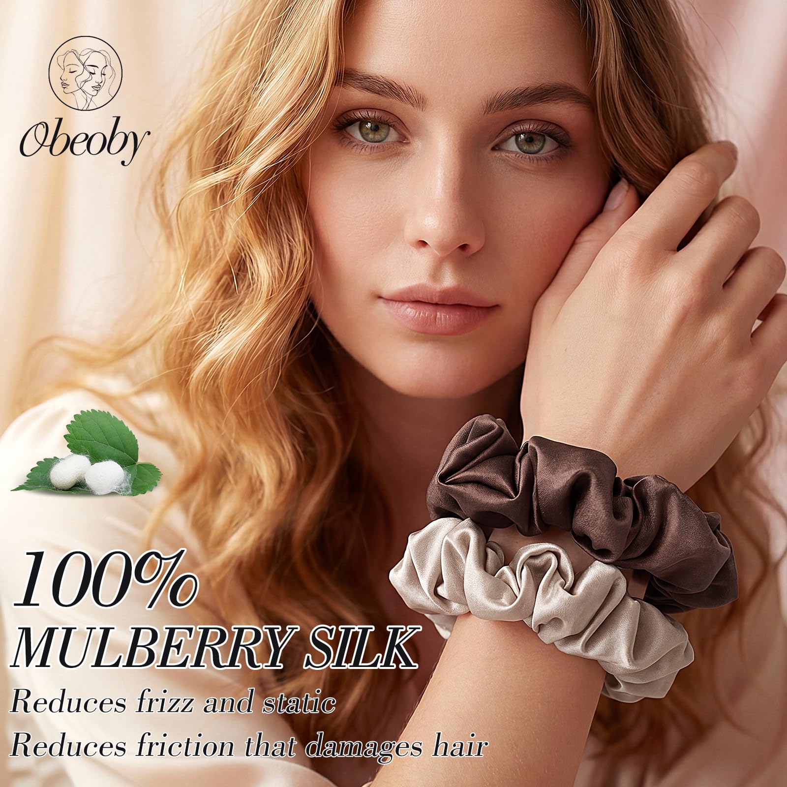 obeoby silk scrunchies close-up texture highlighting smooth mulberry silk finish