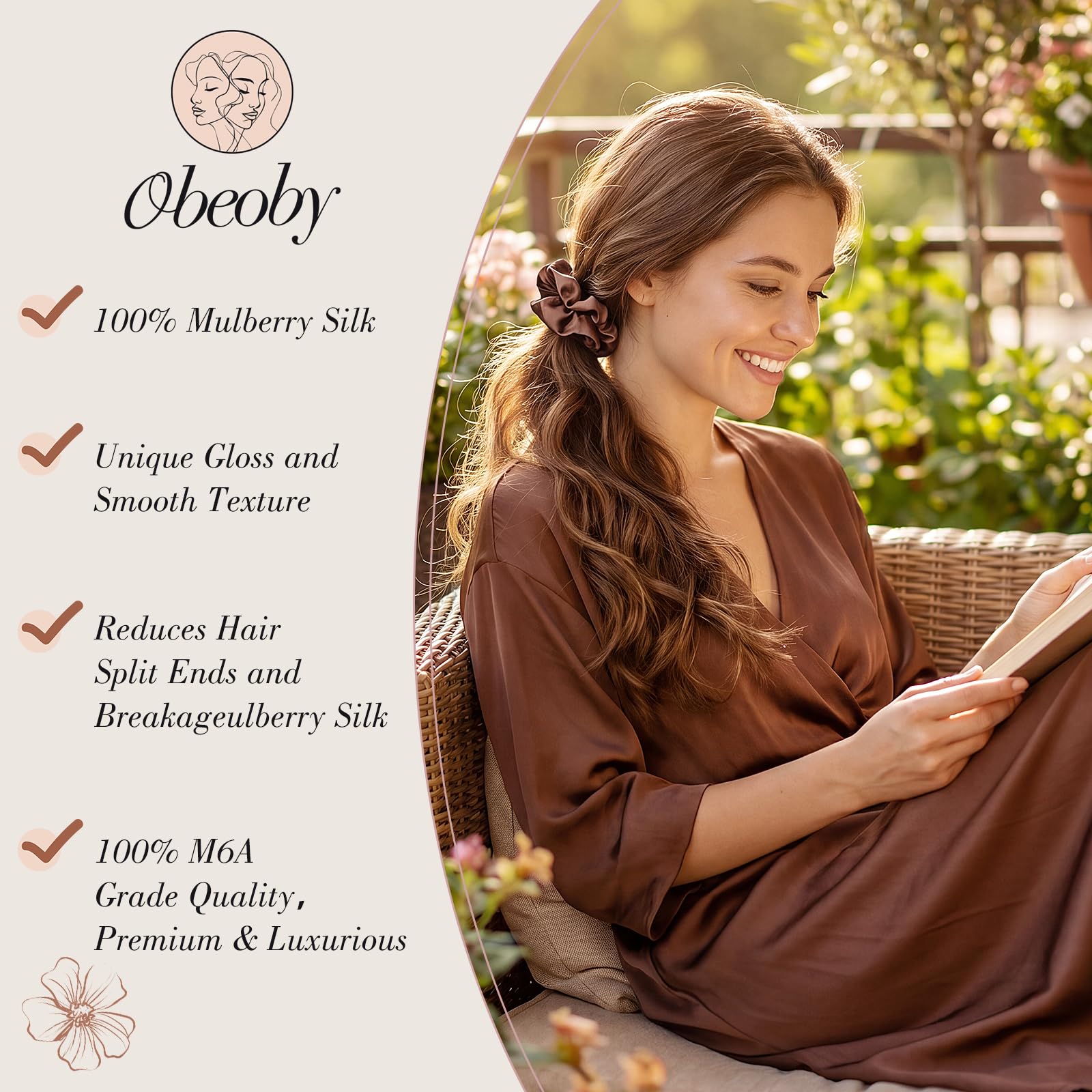 obeoby silk scrunchies holding a ponytail demonstrating gentle no-pull hold