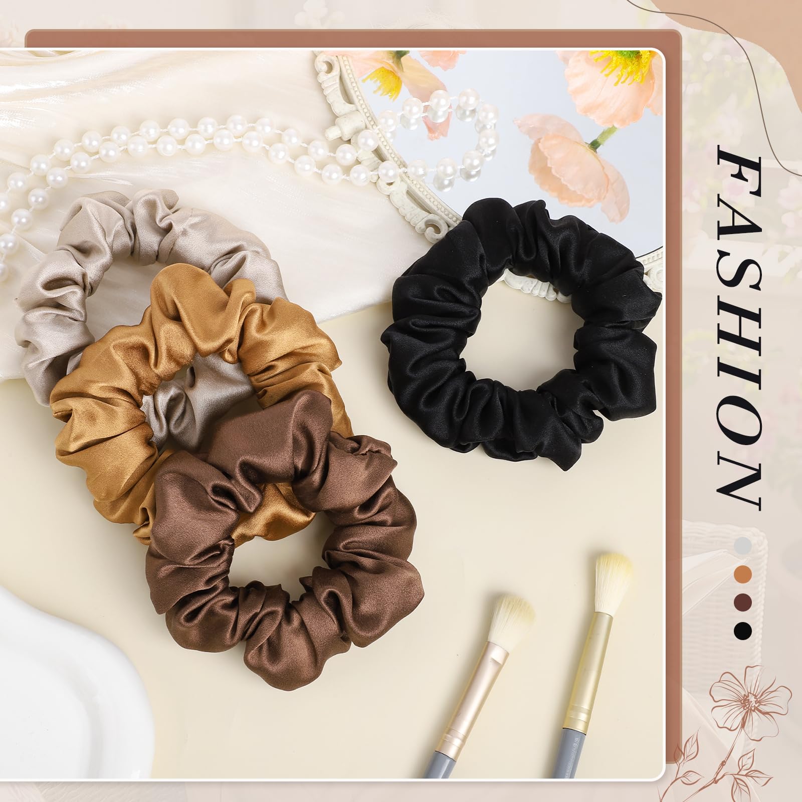 obeoby silk scrunchies on nightstand near pillow showing nighttime hair protection