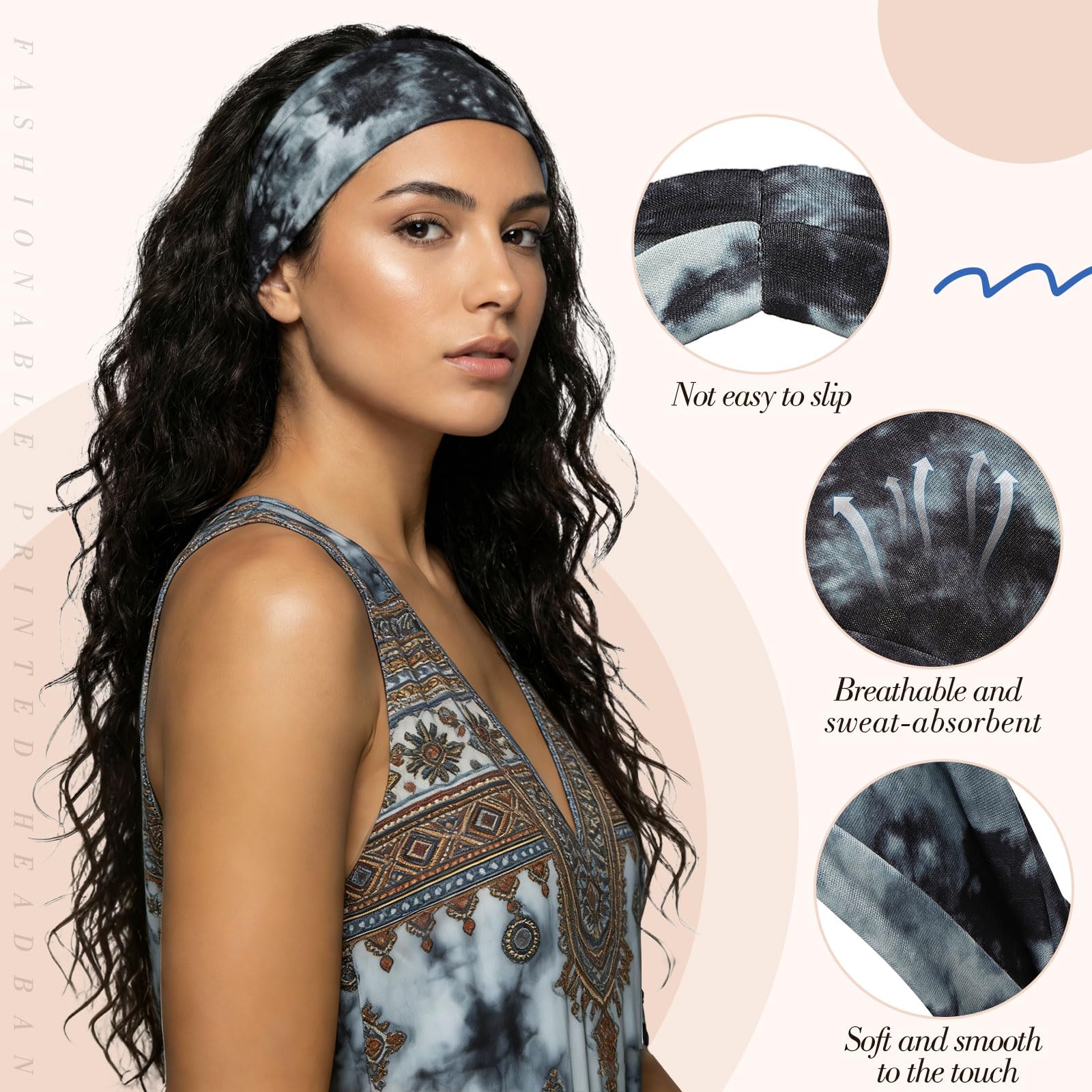 obeoby headband stretched on hand showing fit range and elasticity