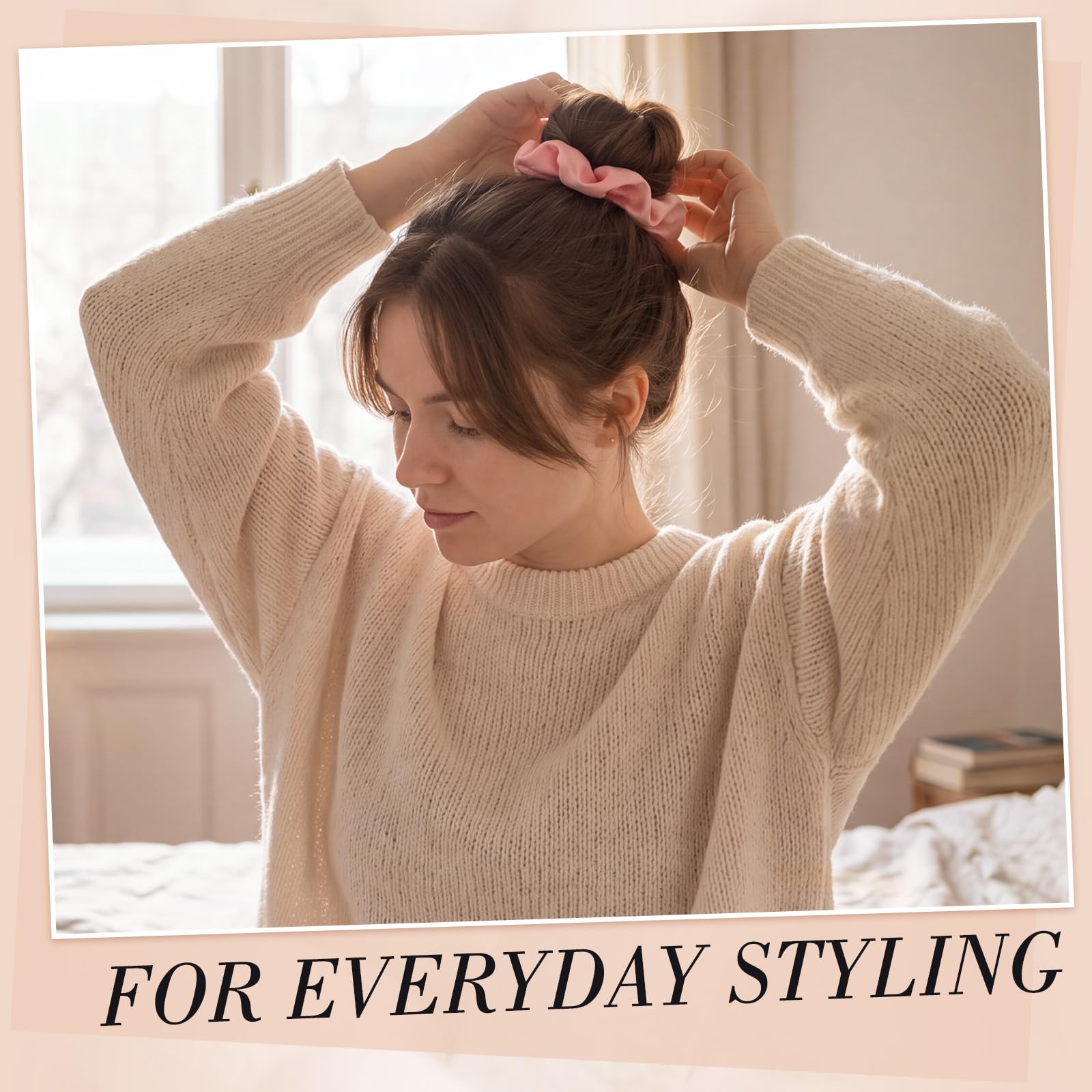 obeoby scrunchie in a loose sleep bun on a pillow showing night protection