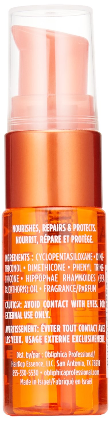 Obliphica Professional close-up of serum being applied to hair ends for smoothness