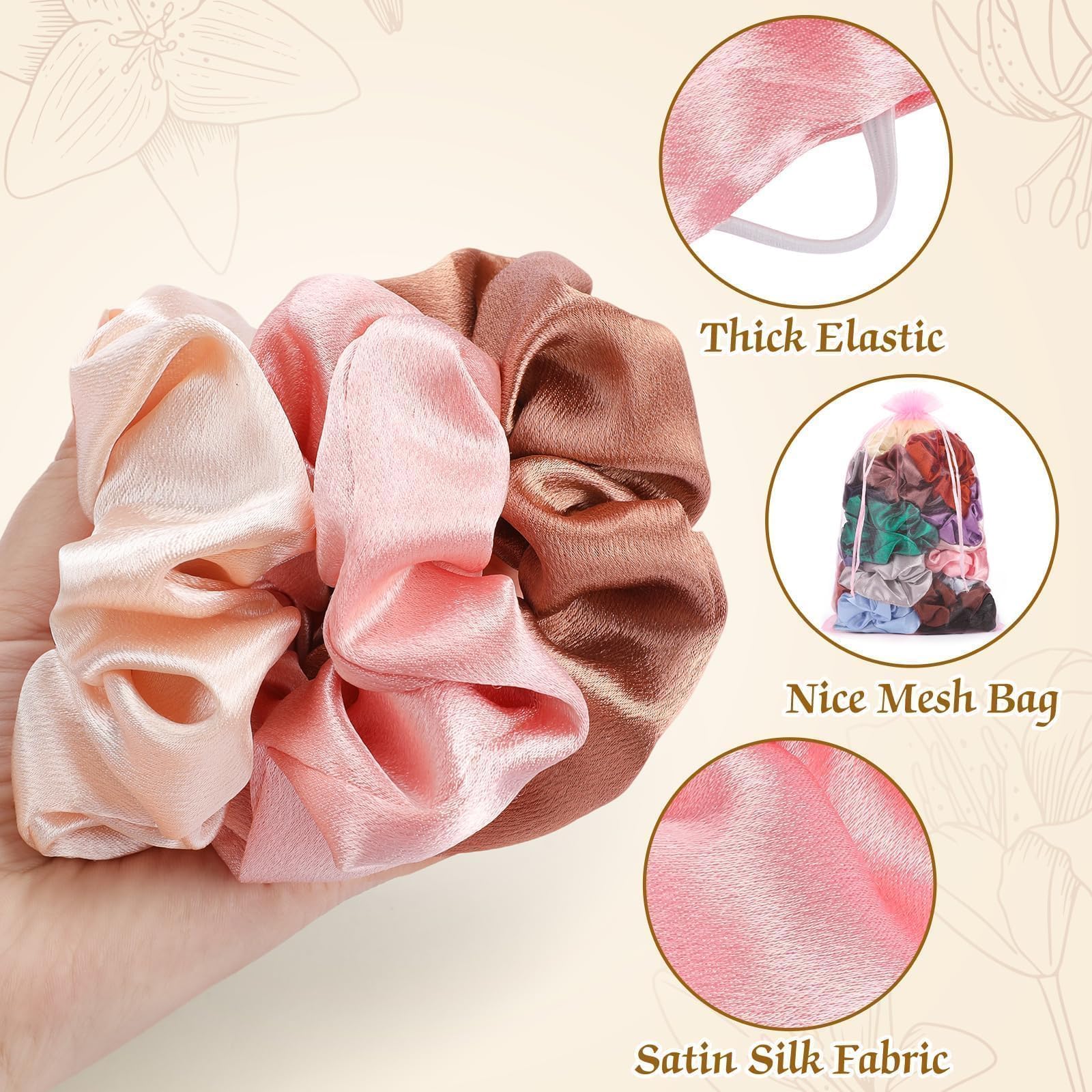 OCATO stacked scrunchies displaying full color range for easy outfit matching