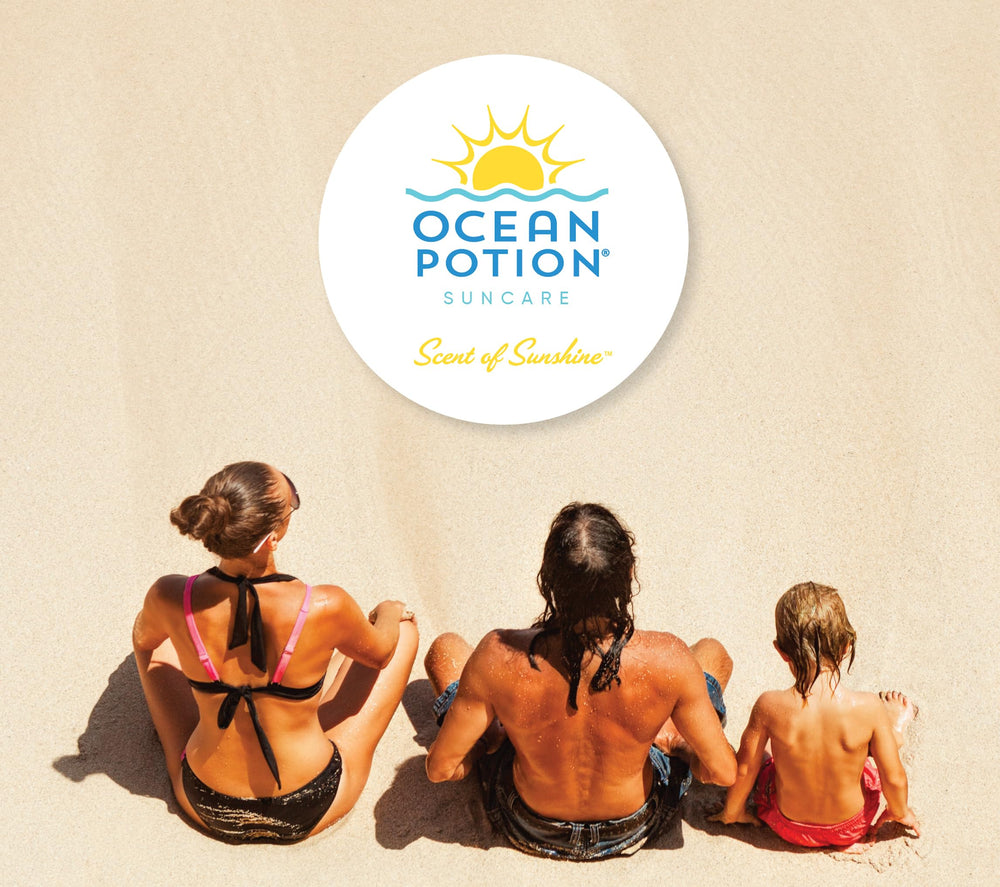 Ocean Potion label close-up highlighting aloe and vitamin E benefits