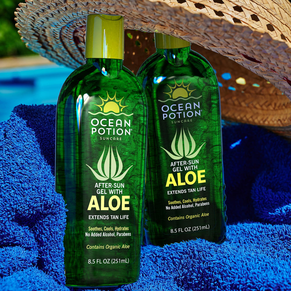 Ocean Potion inside beach bag conveying convenient hydration after outdoor fun