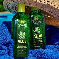 Ocean Potion inside beach bag conveying convenient hydration after outdoor fun