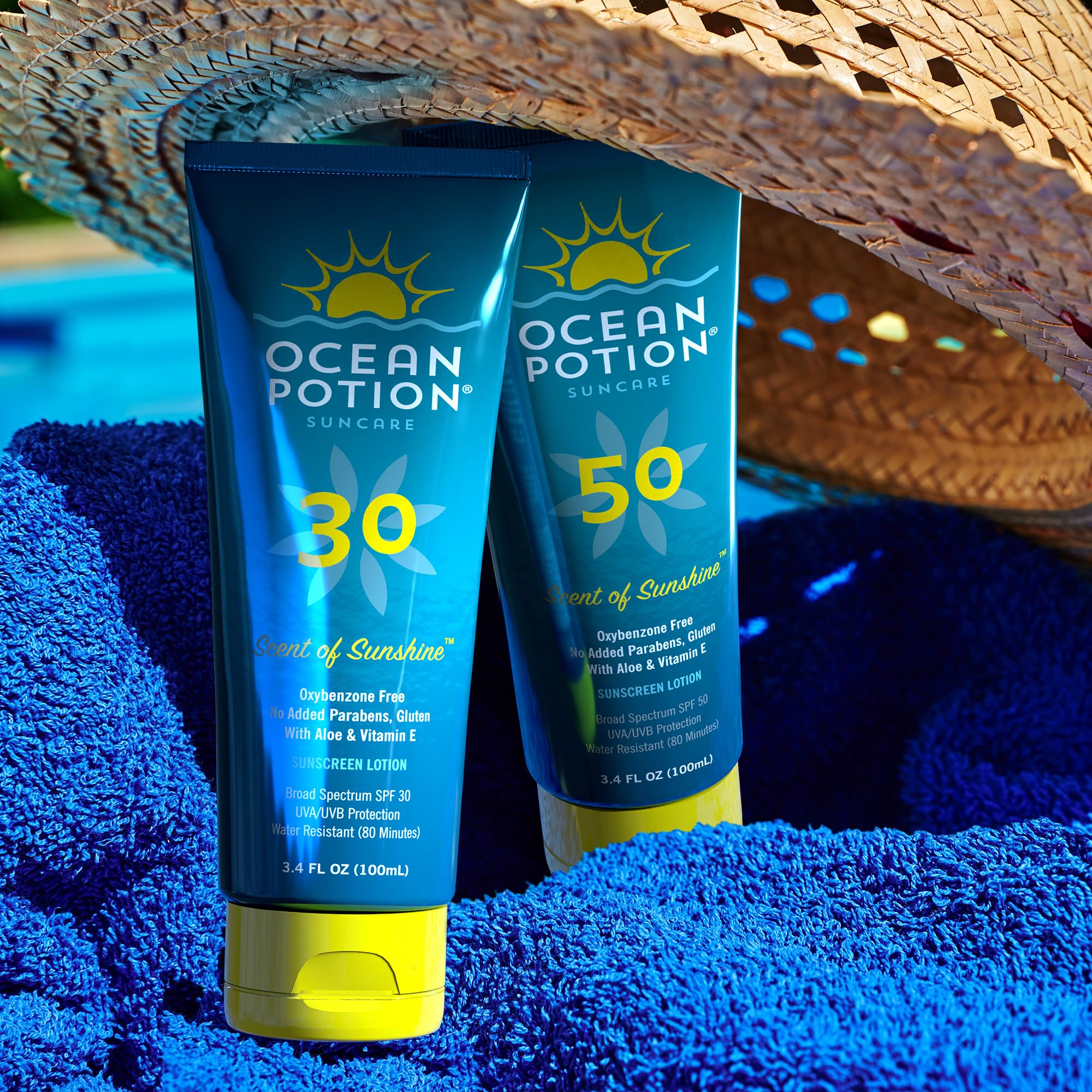Ocean Potion travel size tucked into summer bag for on-the-go protection